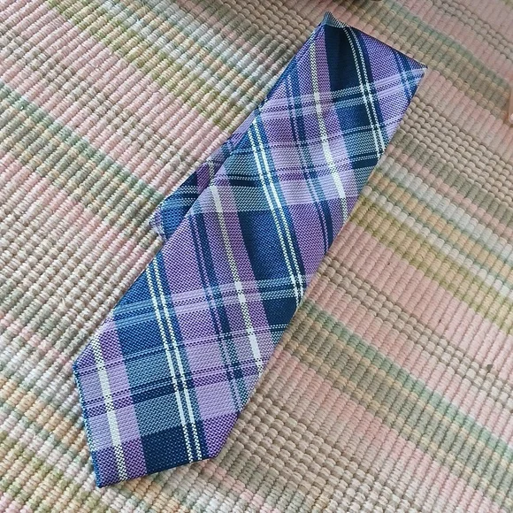 Calvin Klein Purple Plaid Men's Tie - Picture 3 of 4